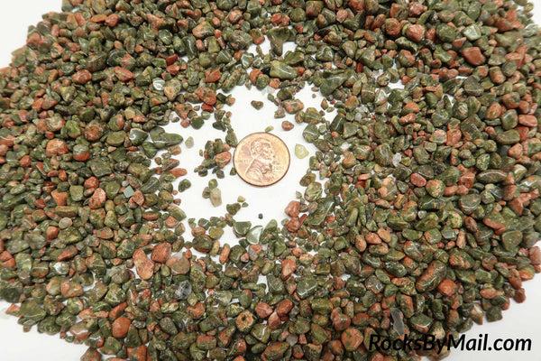 Mini Tumbled Polished Unakite Chips, 1/4 LB