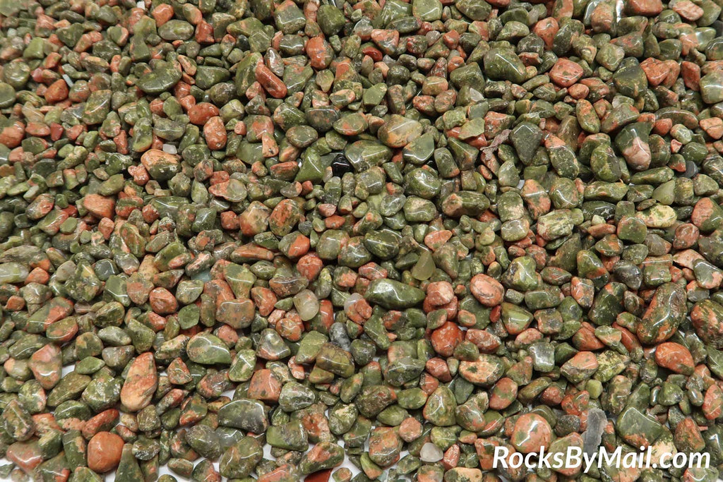 Mini Tumbled Polished Unakite Chips, 1/4 LB